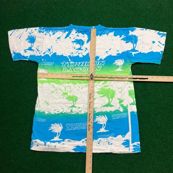 Vintage Typhoon Lagoon Shirt Mens M Blue Green All Over Print Single Stitch 90s - Picture 8 of 11